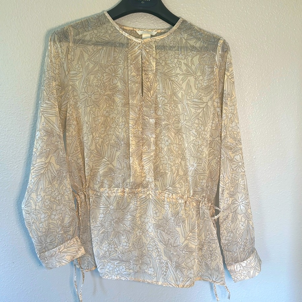 H&M Sheer Floral Blouse with Drawstring Waist